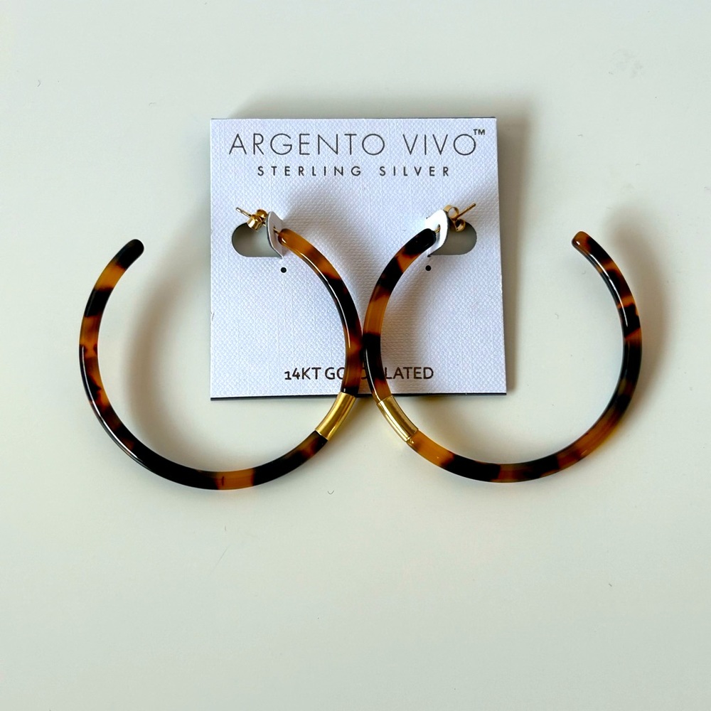 Argento Vivo Tortoise Sterling Silver 14KTGold Plated 5mm Hoop Earrings